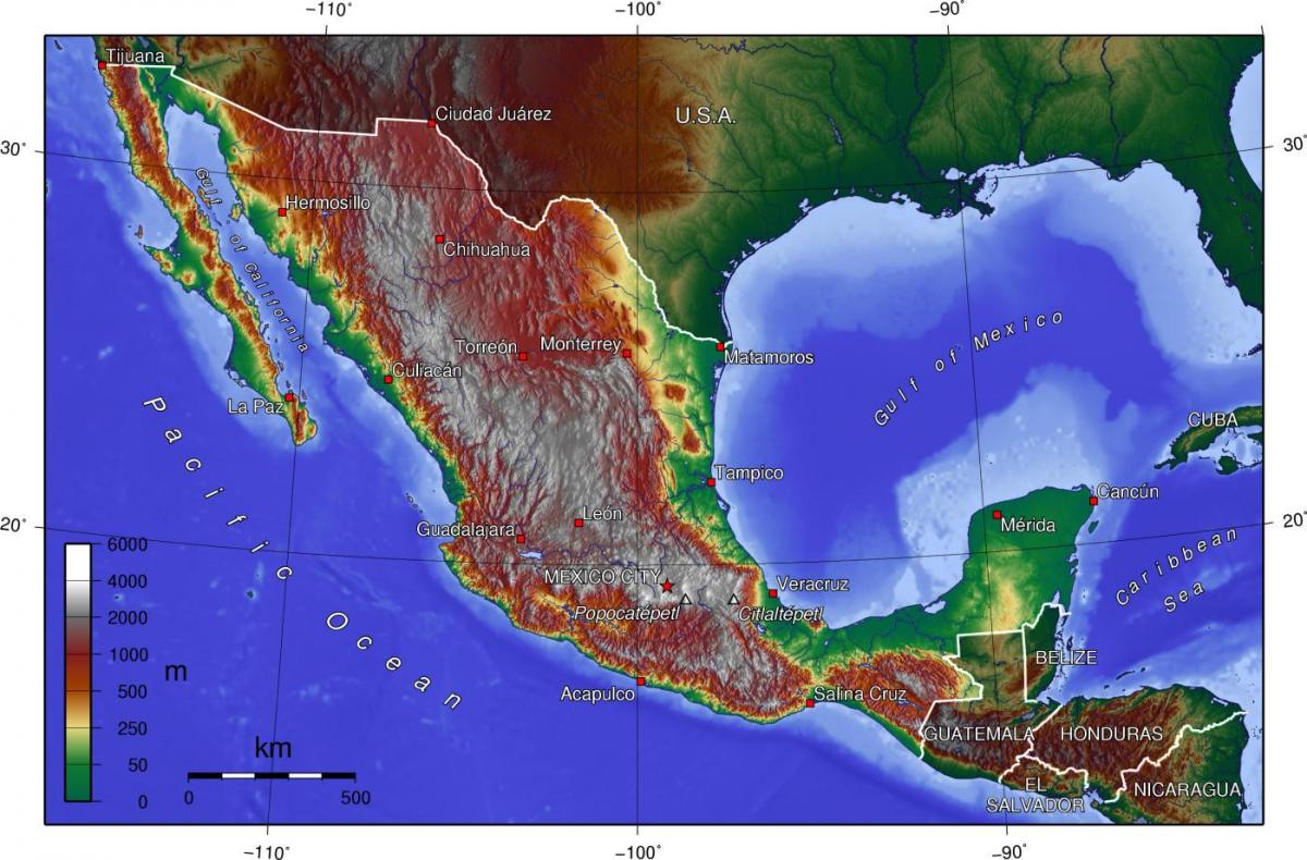 Մեխիկոյում մասշտաբի տեղագրական քարտեզի վրա